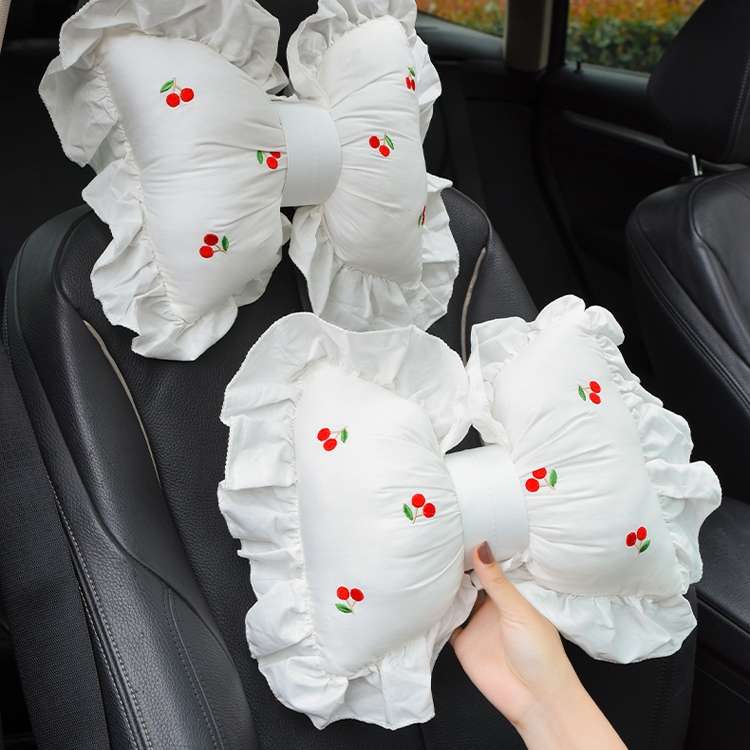 Bow Car Head Pillow Car Seat Neck Pillow Comfortable Cotton Car Supplies, Colour: Sun Flower Headres