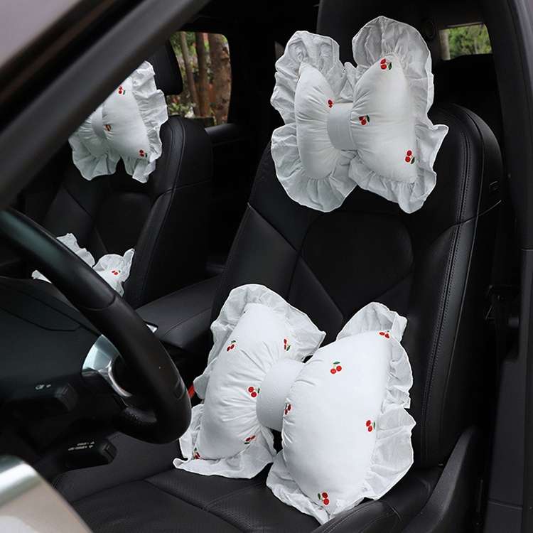 Bow Car Head Pillow Car Seat Neck Pillow Comfortable Cotton Car Supplies, Colour: Cherry Lumbar Pill