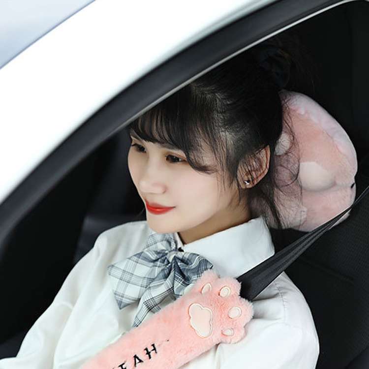 Car Plush Head Pillow Cat Claw Car Neck Pillow Car Female Decorative Supplies, Colour: Pink Headrest