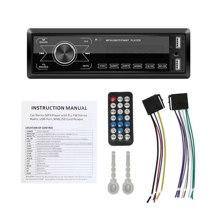 A2818 Car Bluetooth Speakerphone Car MP3 Player Function Touch Double U Disk Colorful Lights Radio,