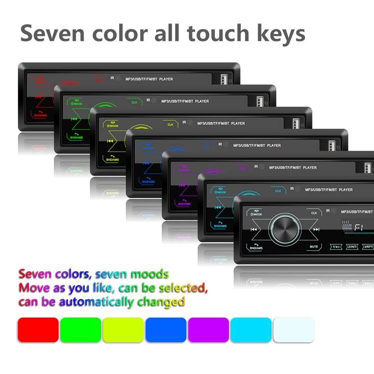 A2818 Car Bluetooth Speakerphone Car MP3 Player Function Touch Double U Disk Colorful Lights Radio,