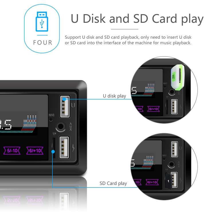A2818 Car Bluetooth Speakerphone Car MP3 Player Function Touch Double U Disk Colorful Lights Radio,