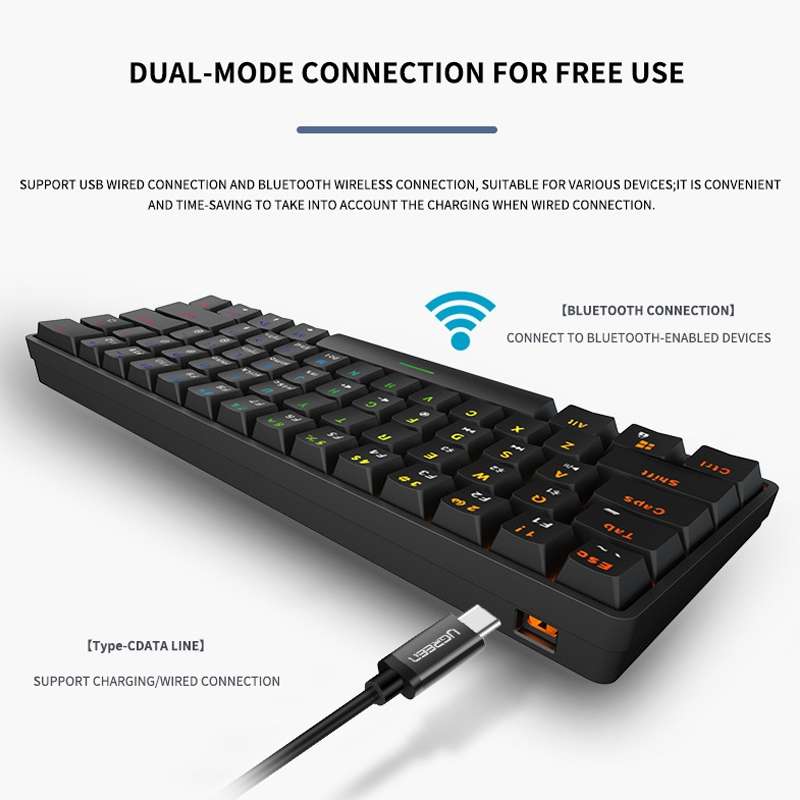 LEAVEN K28 61 Keys Gaming Office Computer RGB Wireless Bluetooth + Wired Dual Mode Mechanical Keyboa