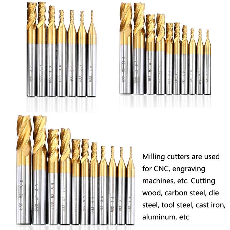 7 PCS/Set High-Speed Steel And Aluminum End Face Milling Cutter With Straight Shank Titanium-Plated