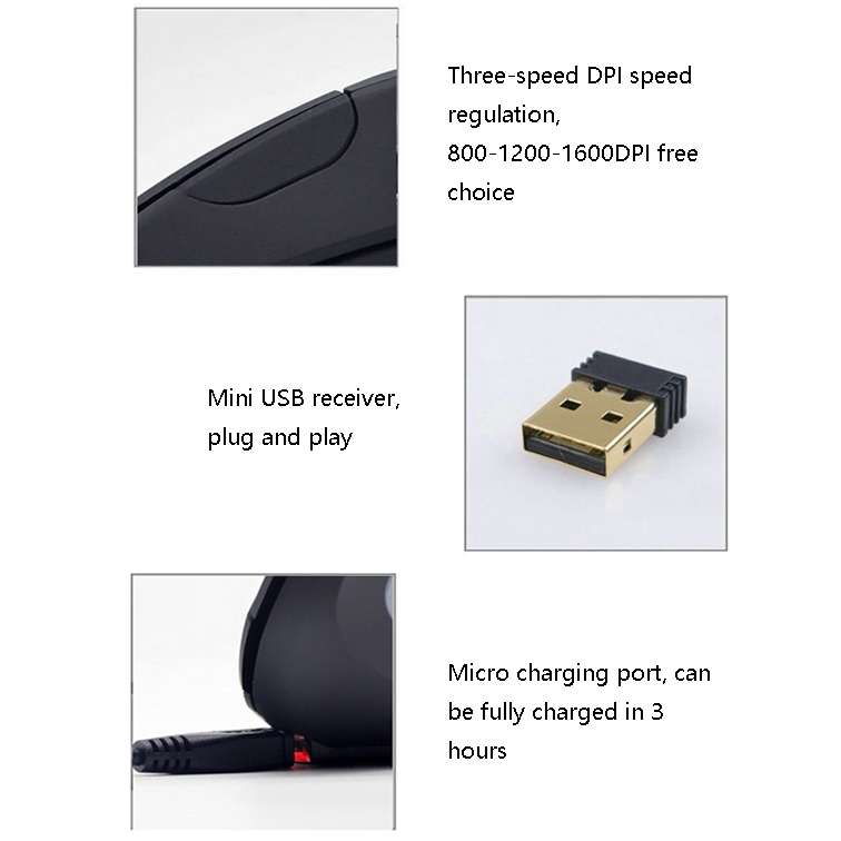 JS-5D 6 Keys 2.4G Ergonomic Vertical Mouse Cross-Border Wireless Charging Mouse(Wireless Charging Ty
