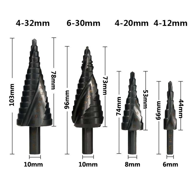 4-20mm Triangular Shank Spiral Flute Step Drill Bit