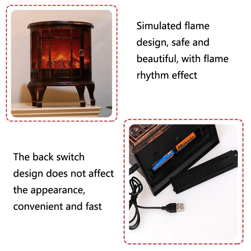 Fireplace Charcoal Lantern Simulated Flame Christmas Scene Decoration Window Home Decoration(As Show