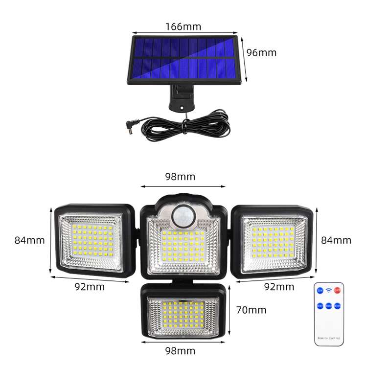 TG-TY085 Solar 4-Head Rotatable Wall Light with Remote Control Body Sensing Outdoor Waterproof Garde