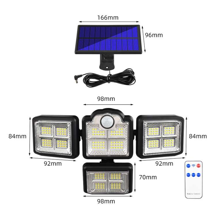 TG-TY085 Solar 4-Head Rotatable Wall Light with Remote Control Body Sensing Outdoor Waterproof Garde