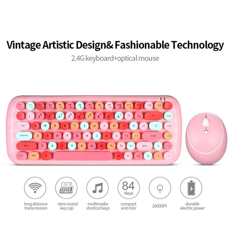 MOFii Candy Punk Keycap Mixed Color Wireless Keyboard and Mouse Set(Elegant Blue)
