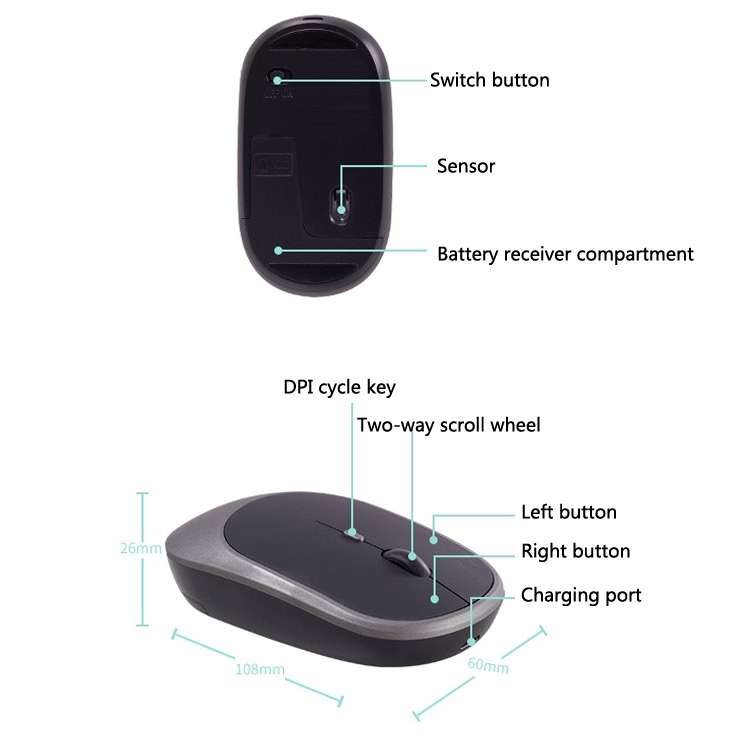 M030 4 Keys 1600DPI Laptop Office Mute Mouse, Style: Wireless (Blue)