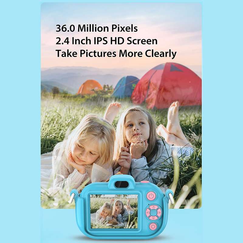 DC502 2.4-Inch 16X Zoom 2.7K Video Recording Children Digital Camera, Color: Blue + 32G(EU Plug)