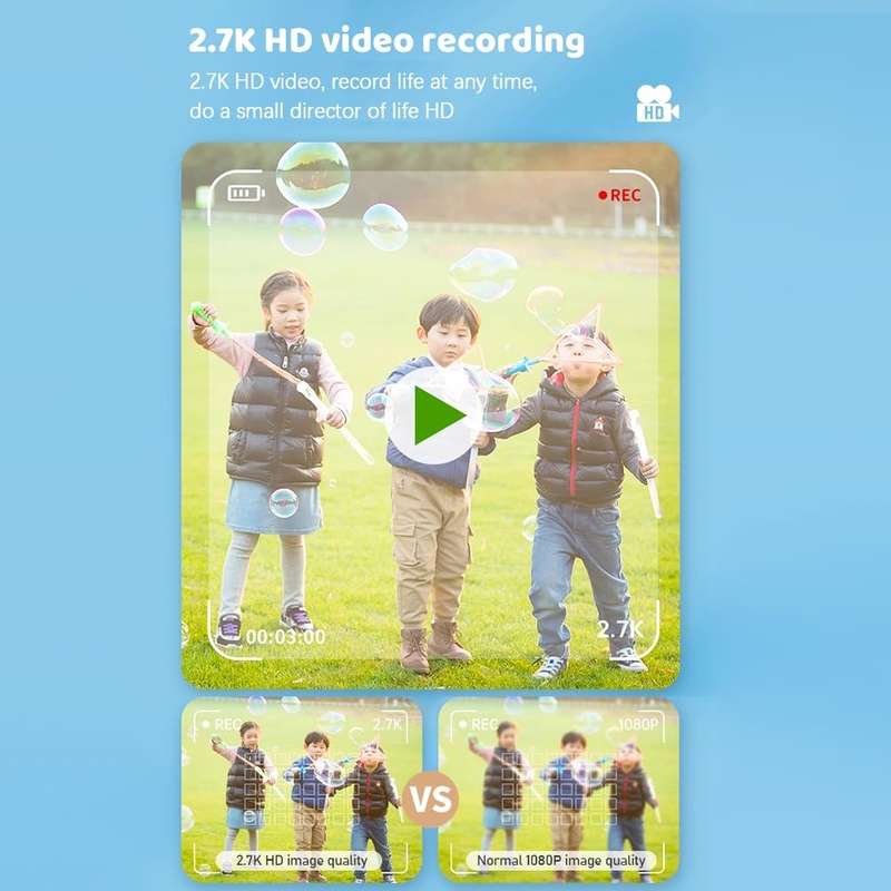 DC502 2.4-Inch 16X Zoom 2.7K Video Recording Children Digital Camera, Color: Blue + 32G(EU Plug)