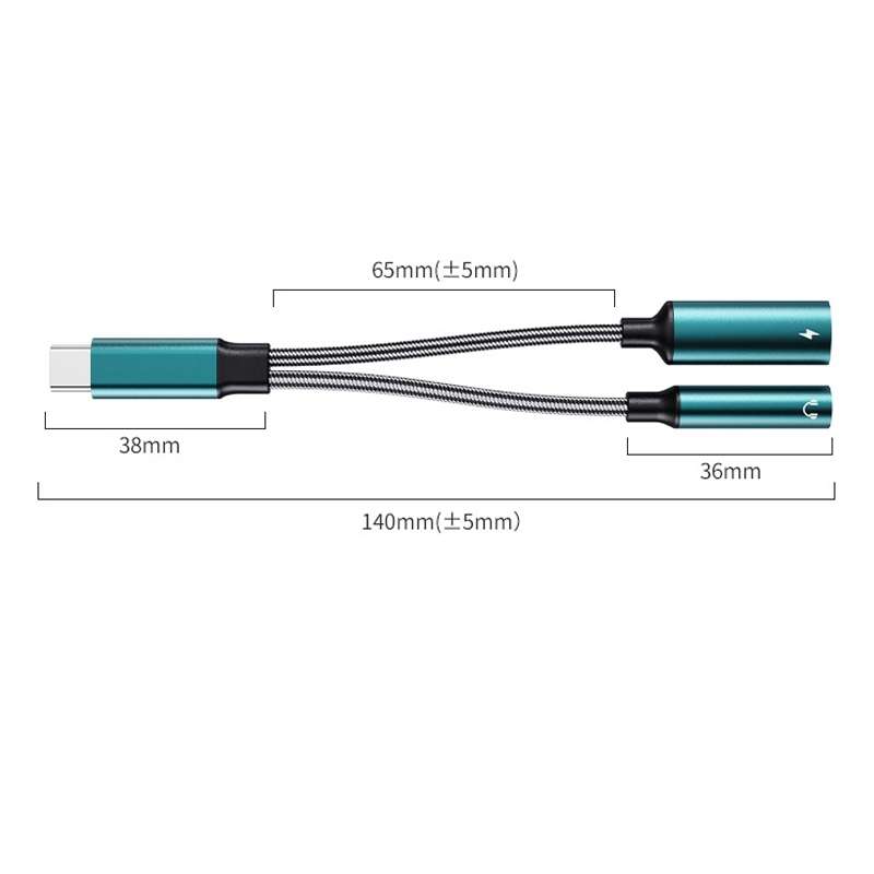 USB-C / Type-C Male To 3.5mm + Type-C Female 2 In 1 Audio Adapter Digital Aux Adapter Cable(Green)