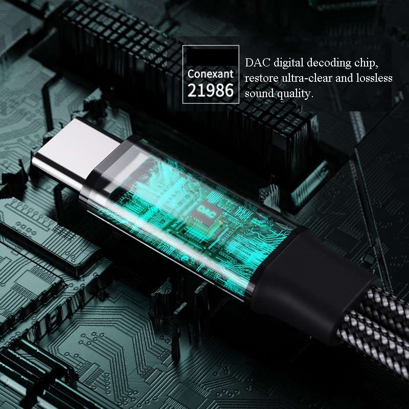 USB-C / Type-C Male To 3.5mm + Type-C Female 2 In 1 Audio Adapter Digital Aux Adapter Cable(Green)