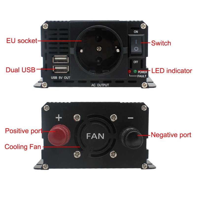 1500W LCD Smart Home Car Inverter 12V To 220V Power Converter