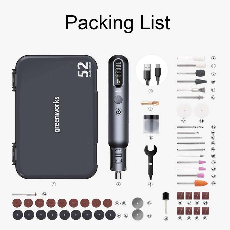 Greenworks 52pcs/set 8V LED Digital Display Rechargeable Wireless Grinder Kit(AGK302)
