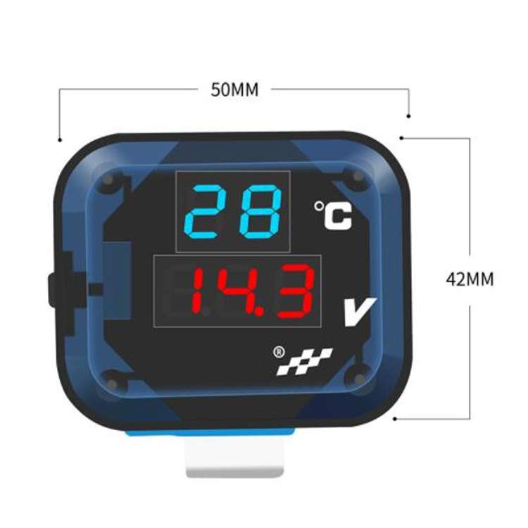 12-24V Motorcycle Modified Electronic Meter Voltage Temperature Table With USB Car Charger(Blue Red)