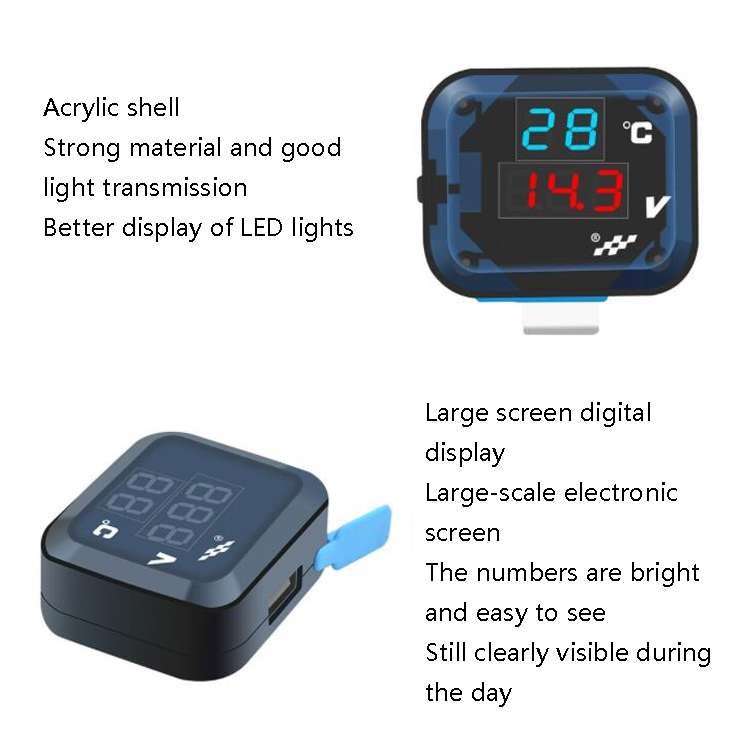 12-24V Motorcycle Modified Electronic Meter Voltage Temperature Table With USB Car Charger(Blue Red)
