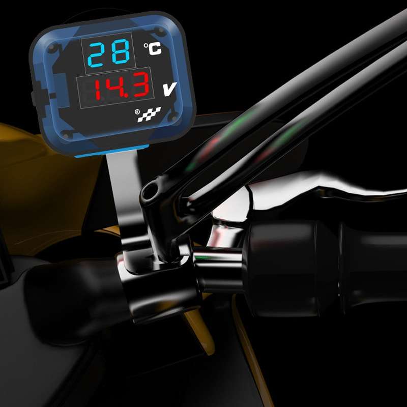 12-24V Motorcycle Modified Electronic Meter Voltage Temperature Table With USB Car Charger(Blue Red)