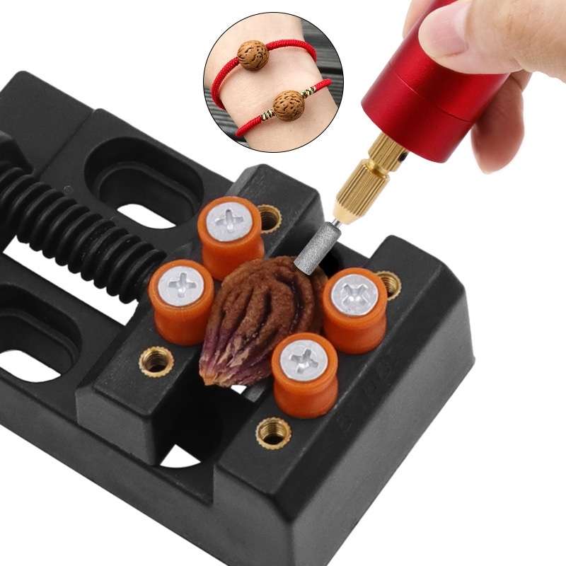 Eight-Hole Mini Flat Bench Vise Bodhi Beads Walnut Fixture(Black)