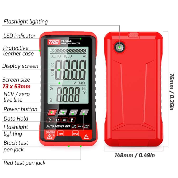 TASI TA804B Auto + Manual Color Screen Digital Intelligent Multimeter OHM NCV Voltage Meter