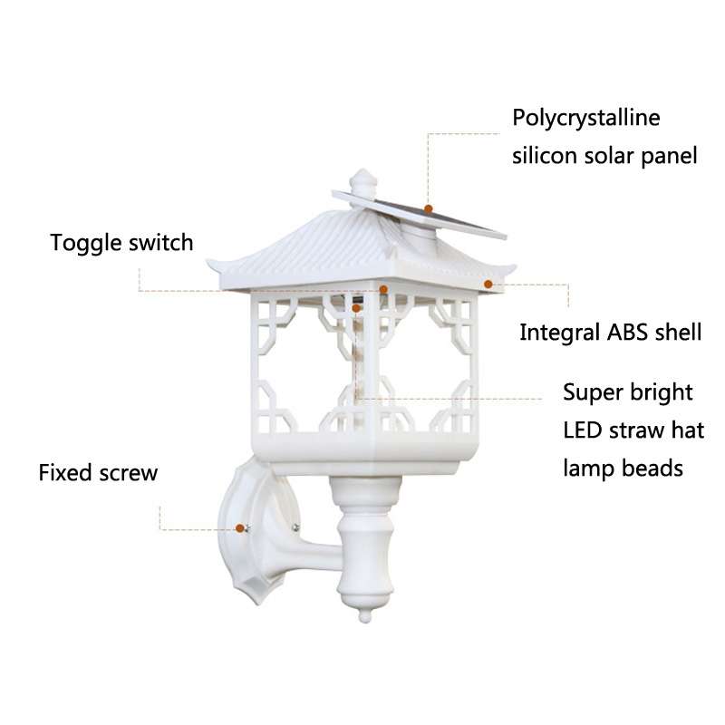 8 LED Solar Outdoor House Appearance Lawn Garden Decoration Light(Black Wall Lamp)