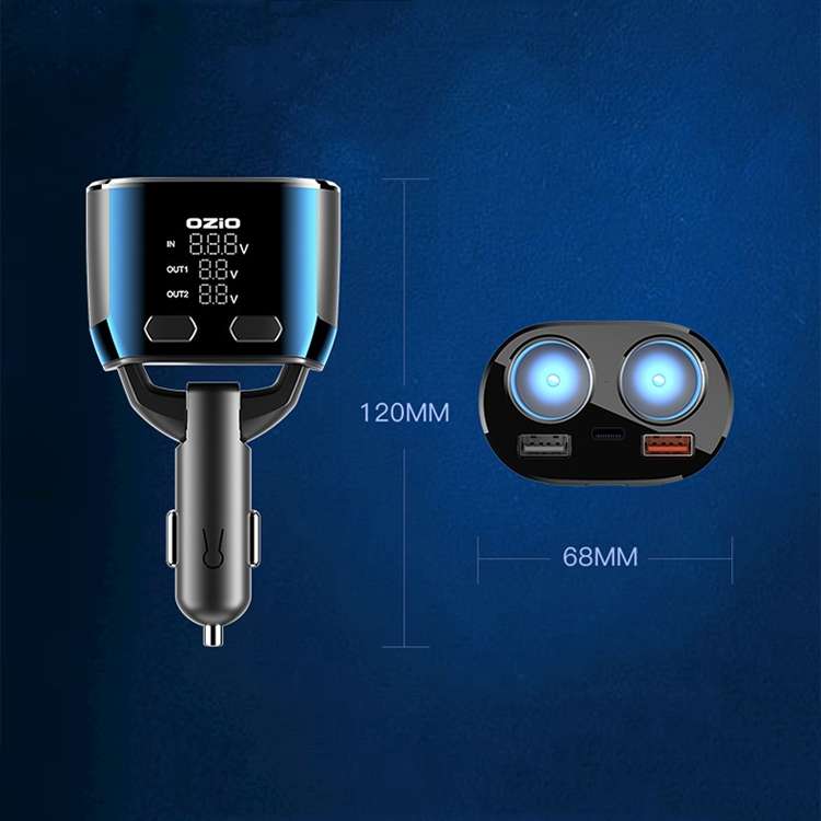 Ozio Car Charger Cigarette Lighter Conversion Plug USB Fast Flashing Charger, Model: CL48Q Black