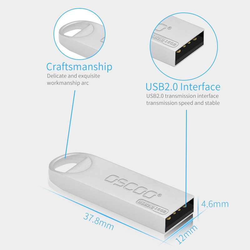 OSCOO 002U-2 USB 2.0 Metal Mini U Disk, Capacity: 16GB