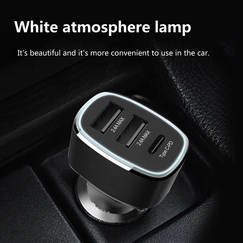 QIAKEY GT690C Dual USB + USB-C / Type-C Aluminum Alloy Three-Hole Car Charger(Black)