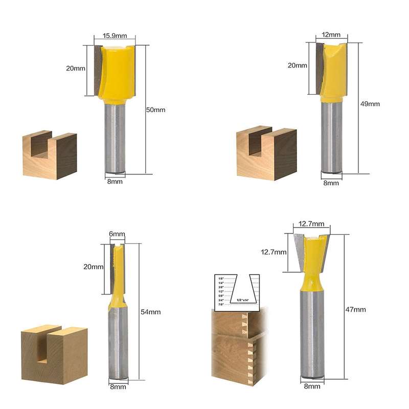 12 PCS / Set Woodworking Engraving Machine Trimmer Cutting Tool, Model: 8 Handles Without Wooden Box