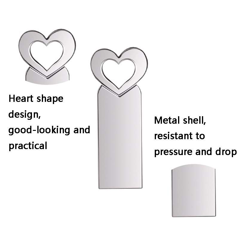 Zshqu2 Heart-Shaped USB 2.0 High Speed Metal USB Flash Drives, Capacity: 32GB(White)