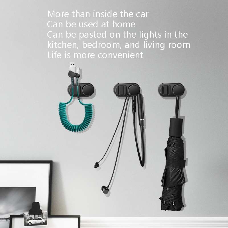 3 PCS Car Sticky Storage Data Cable Hook(Black)