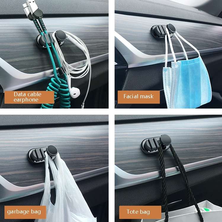 3 PCS Car Sticky Storage Data Cable Hook(Black)