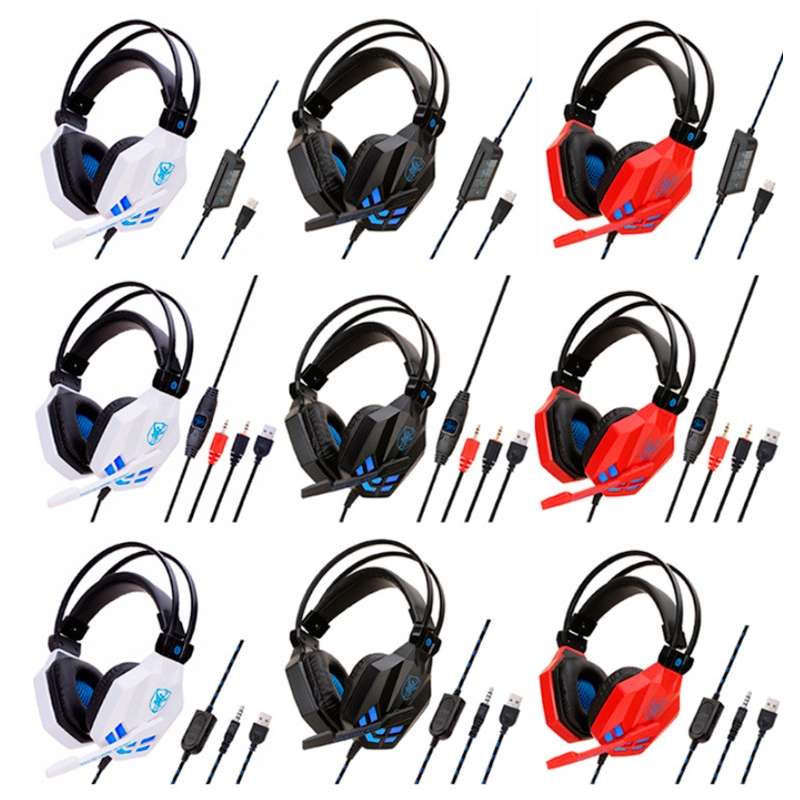 Soyto SY850MV Luminous Gaming Computer Headset For USB (White Blue)