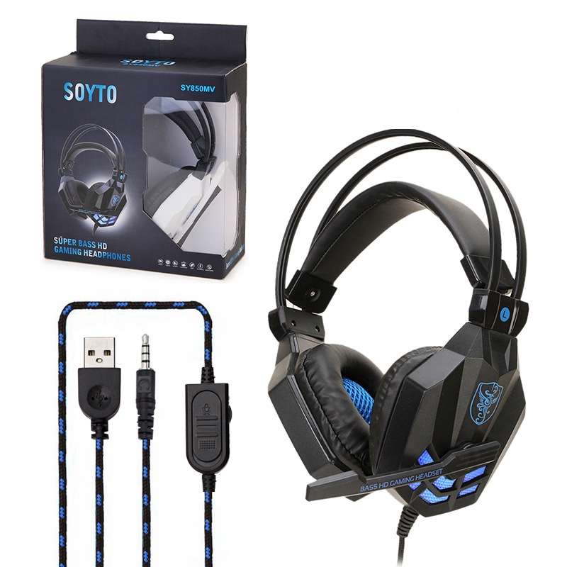 Soyto SY850MV Luminous Gaming Computer Headset For USB (White Blue)
