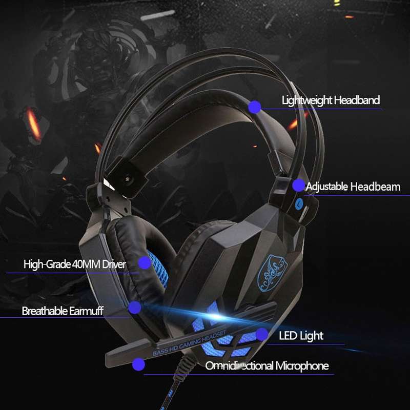 Soyto SY850MV Luminous Gaming Computer Headset For USB (White Blue)