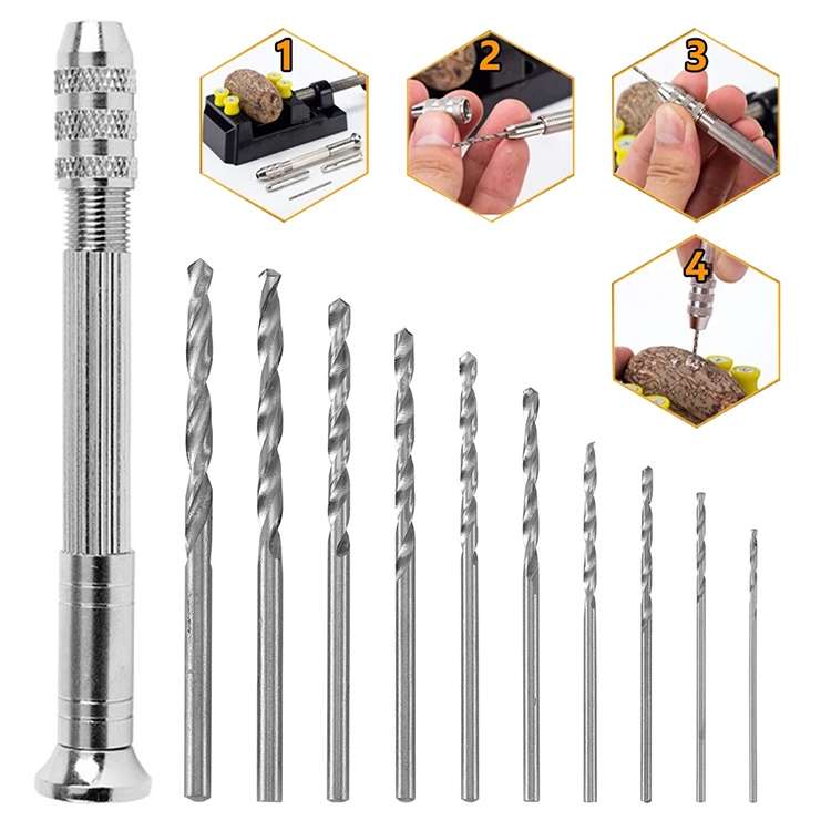 Steel Pick + Holder + 10 Drills Aluminum Slloy Hand Drill Punch