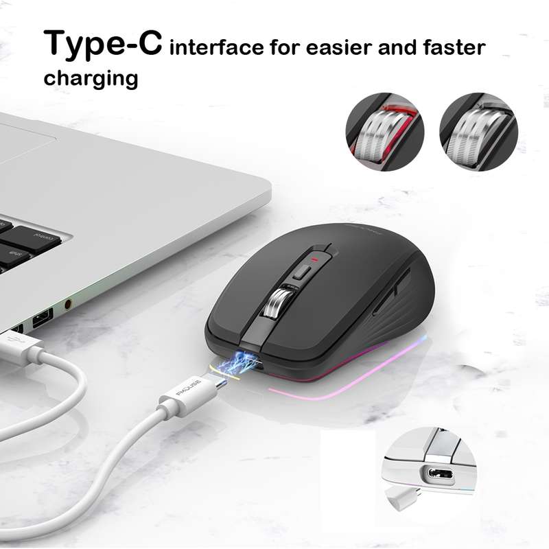 Fmouse M303 2400DPI Bluetooth&2.4G Dual Modes Rechargeable RGB Mouse(Pink)