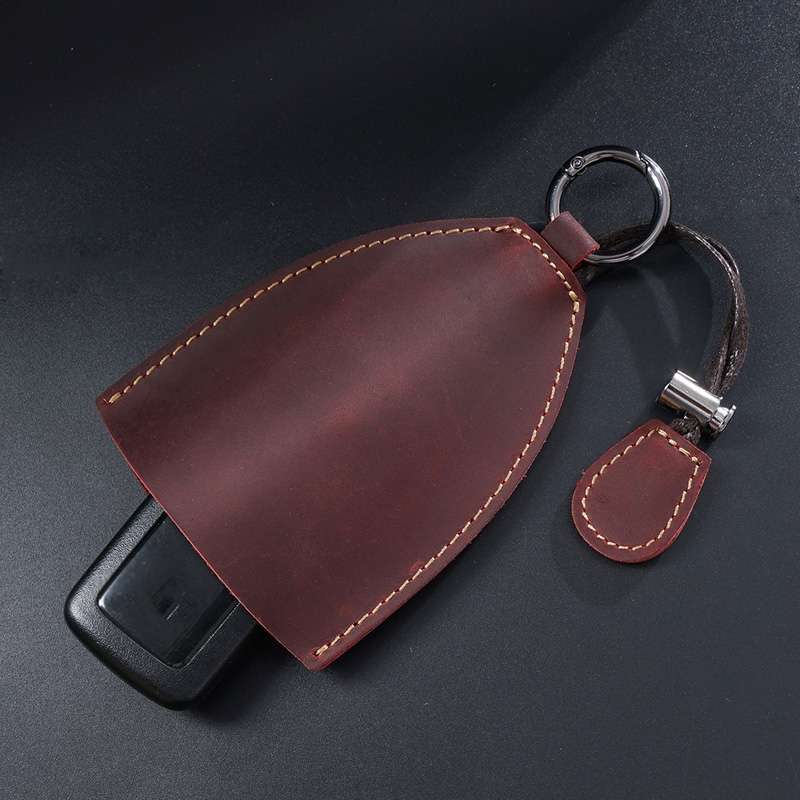 18Y-009 Vintage Handmade Leather Car Pull-Out Key Case(Oil Wax Skin Blue)