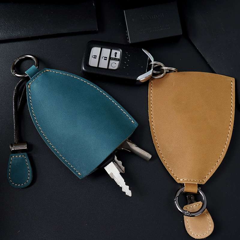 18Y-009 Vintage Handmade Leather Car Pull-Out Key Case(Oil Wax Skin Blue)
