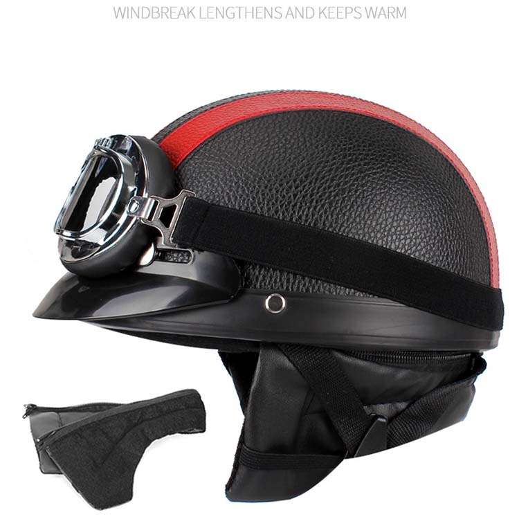 BSDDP A0318 PU Helmet With Goggles, Size: One Size(Black Blue)
