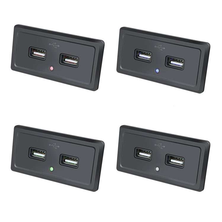 12V24V Route Bus Dual USB Charging Input Car Charger(Blue Light)