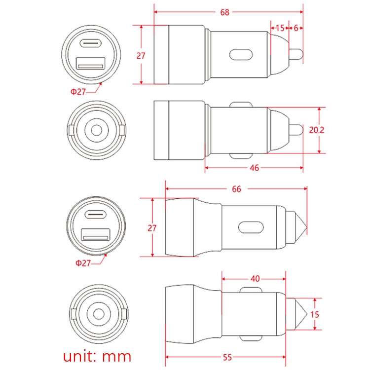 Aluminum Alloy Cigarette Lighter Applicable Car Charger, Model: Gray QCPD