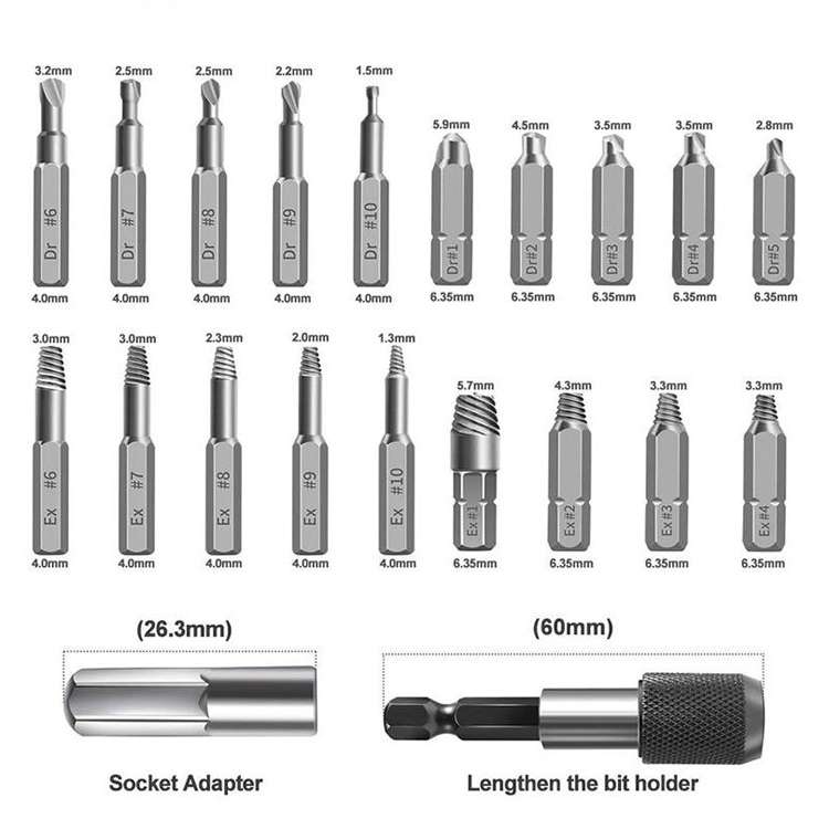 22 PCS / Set Screw Takeout High-Speed Steel Anti-Tooth Refrigerant Removal Tool(White Box Rolling Po