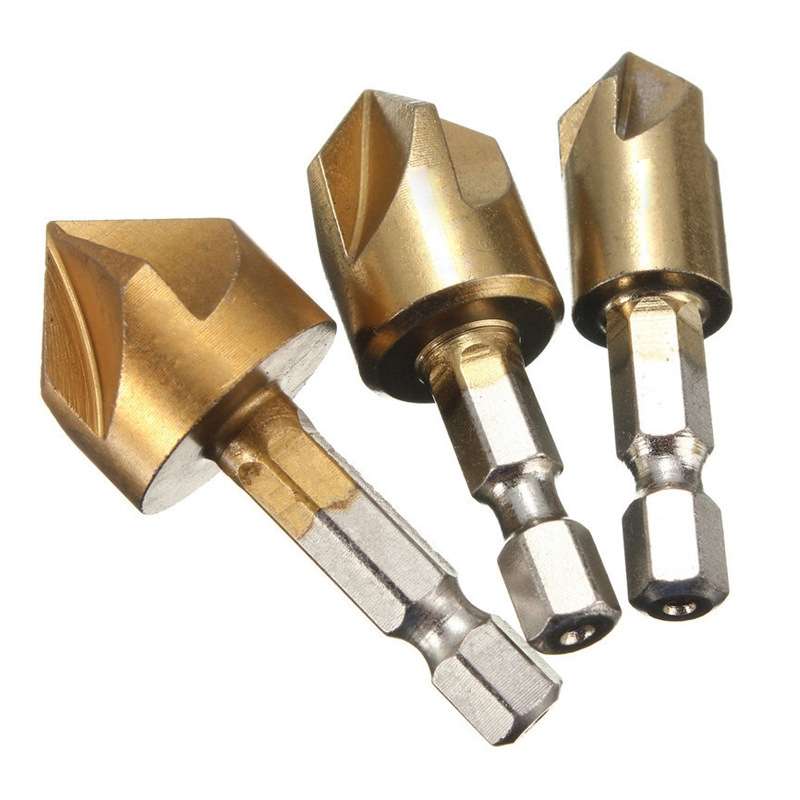 6 PCS / Set 6-19mm Hexagonal Handle Titanium-Plated Five-Blade Chamer 90 Degree Chamfer Knife Drill