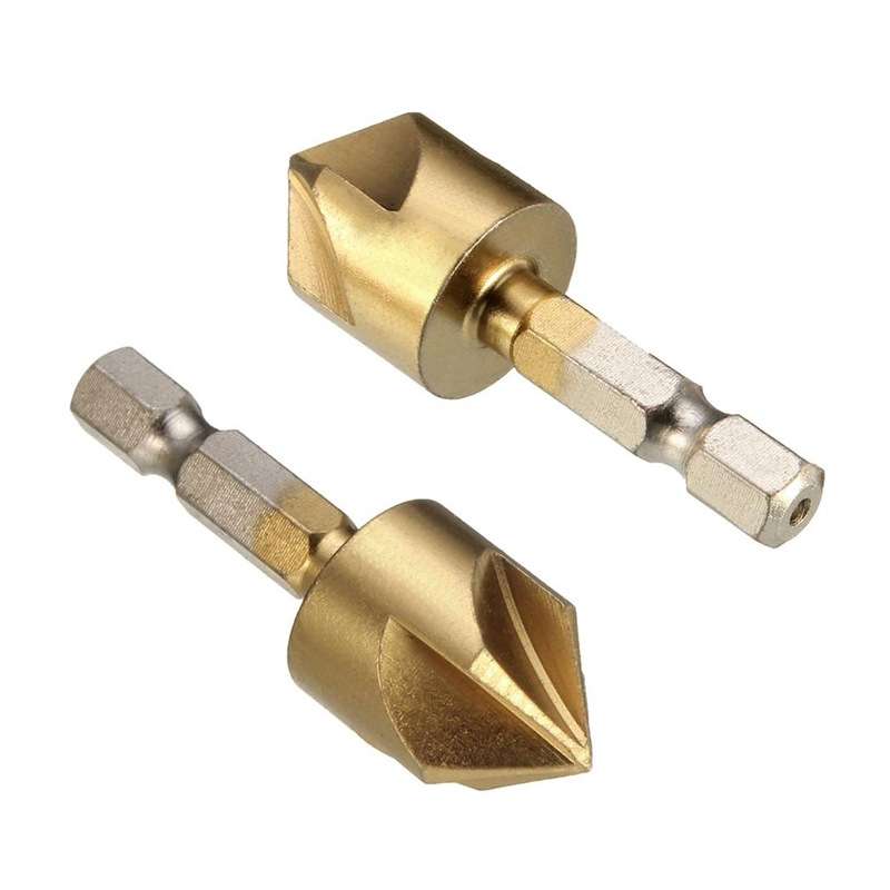 6 PCS / Set 6-19mm Hexagonal Handle Titanium-Plated Five-Blade Chamer 90 Degree Chamfer Knife Drill