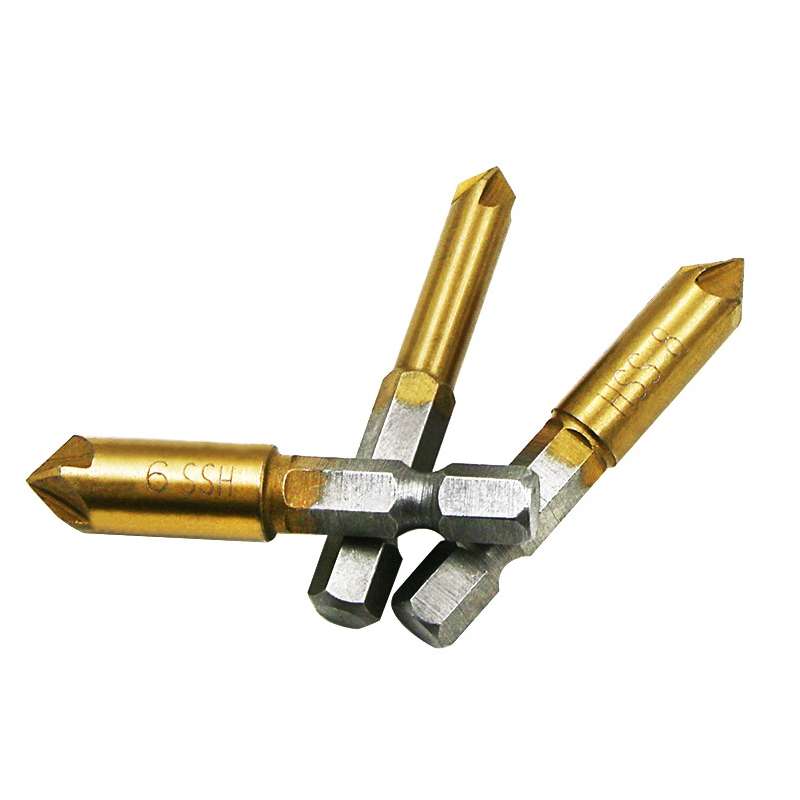 6 PCS / Set 6-19mm Hexagonal Handle Titanium-Plated Five-Blade Chamer 90 Degree Chamfer Knife Drill