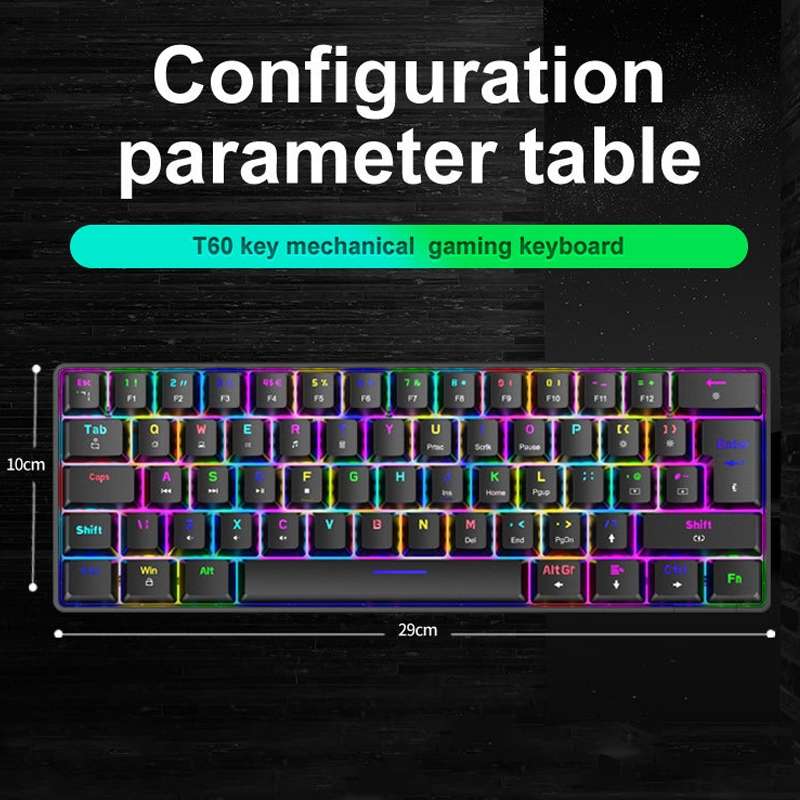 ZIYOU LANG T60 62-Key RGB Luminous Mechanical Wired Keyboard, Cable Length:1.5m(Black Tea Shaft)