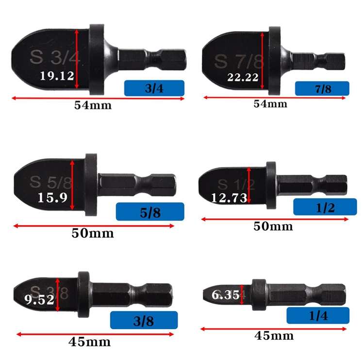 6 PCS / Set Straight Pipe Metal Reamer Hex Shank Electric Expander
